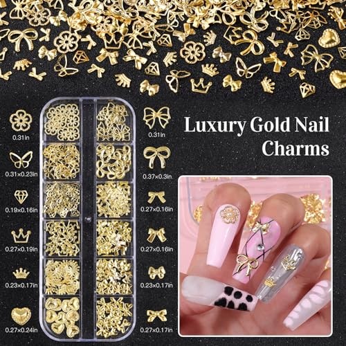 5 Boxes Gold and Silver Nail Charms, 3D Star Cross Nail Charms, Gold Silver