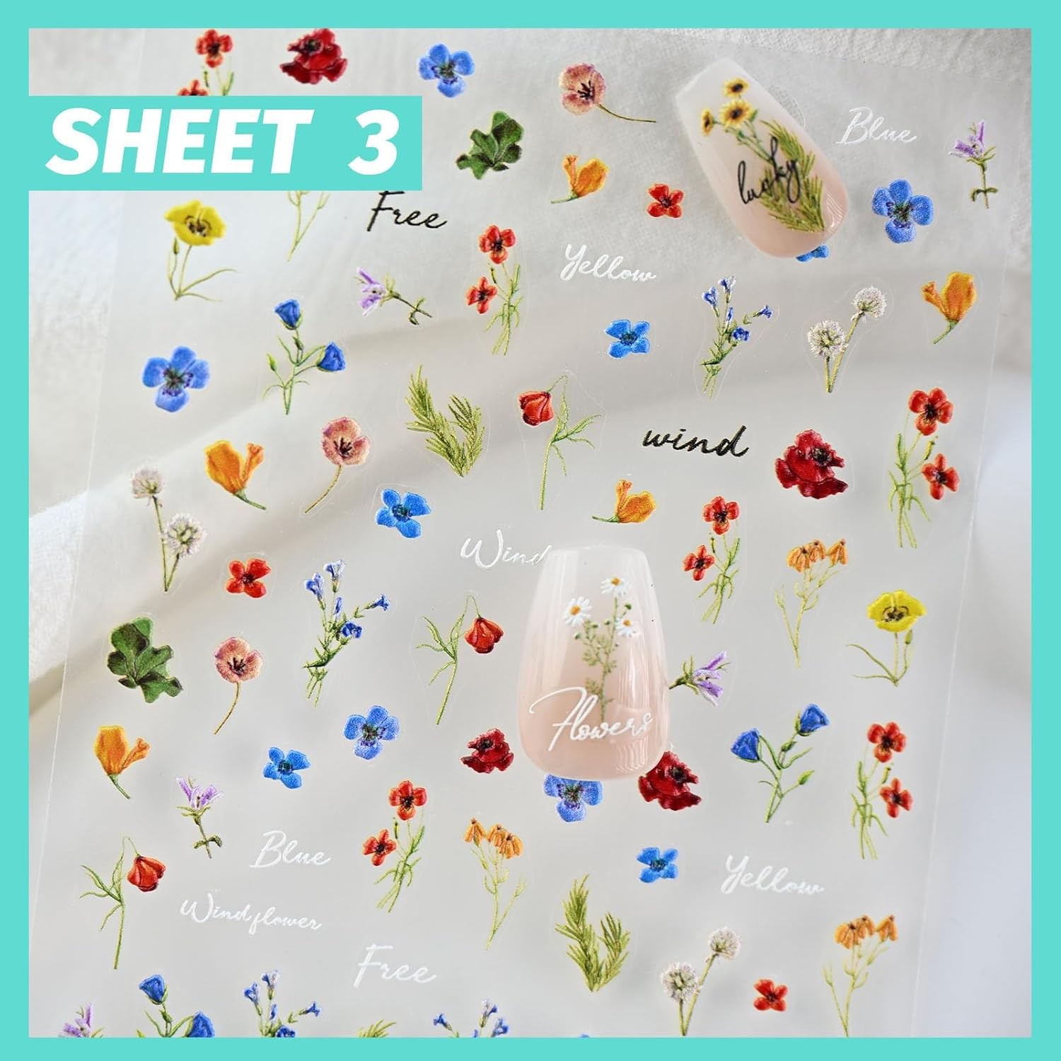 Flower Nail Art Stickers 3D Embossed Decals for Colourful