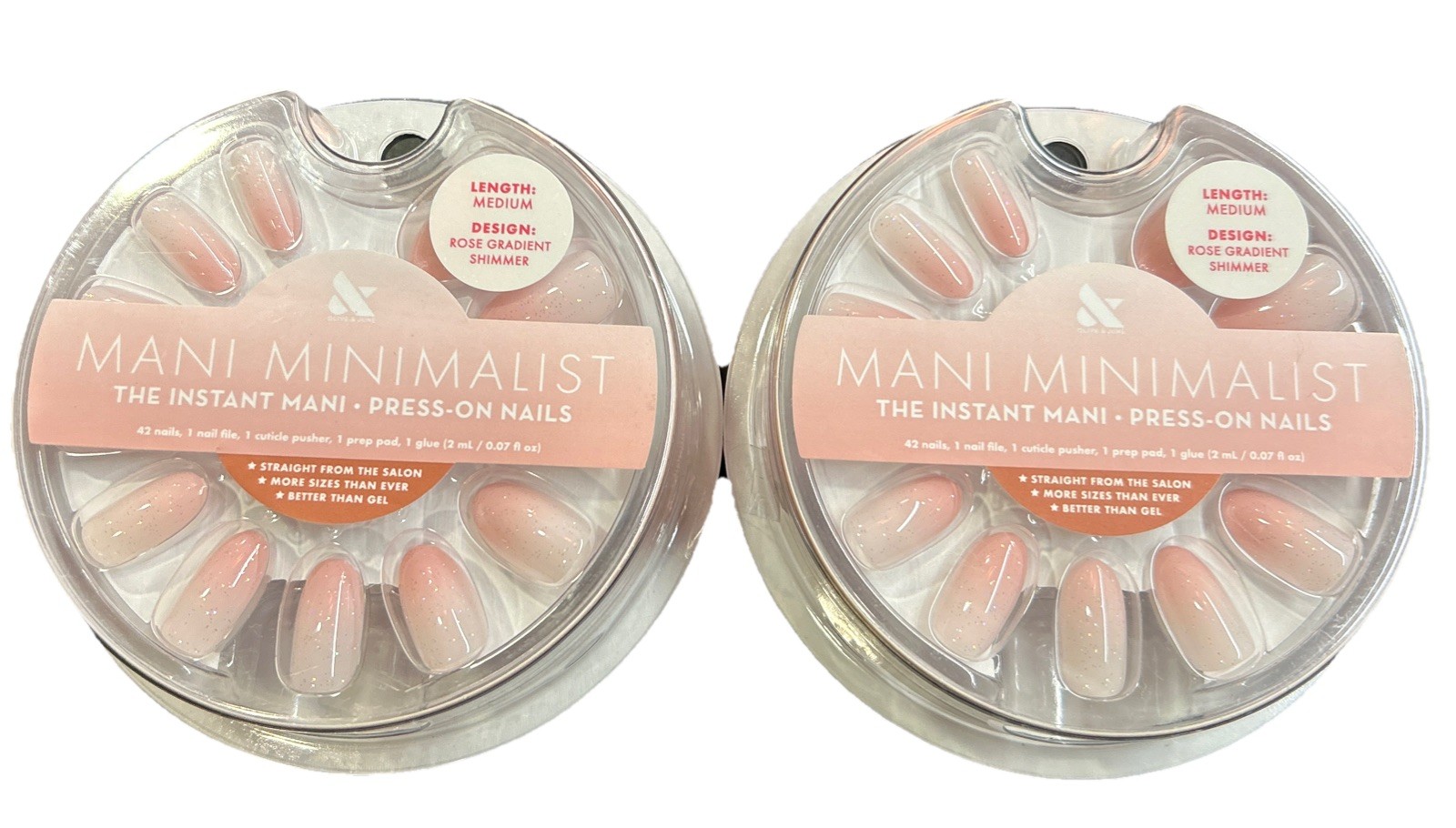 2 Sets Of Olive & June Instant Mani Press-On Nails Medium Rose Gradient Shimmer