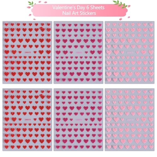 Valentine’s Day Nail Art Stickers Decals 3D Embossed Romantic Red Pink Heart
