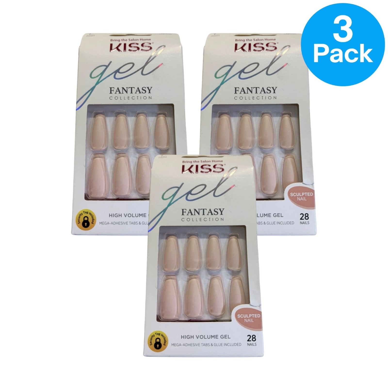 KISS Gel Fantasy High Volume Sculpted Nails 28 Ct 3 Pack New