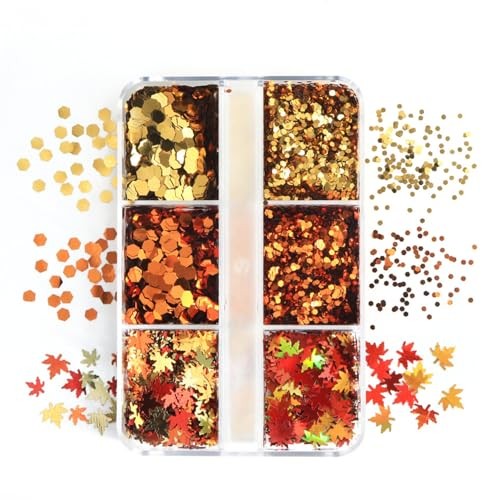 Maple Leaf Nail Glitter Sequins 3D Holographic Fall Leaves Nail Art Fall-01