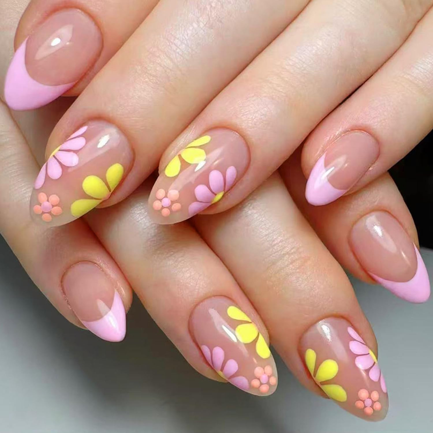 24Pcs Chrome Gold French Tip Press on Nails Short Square ABS Material False Nail