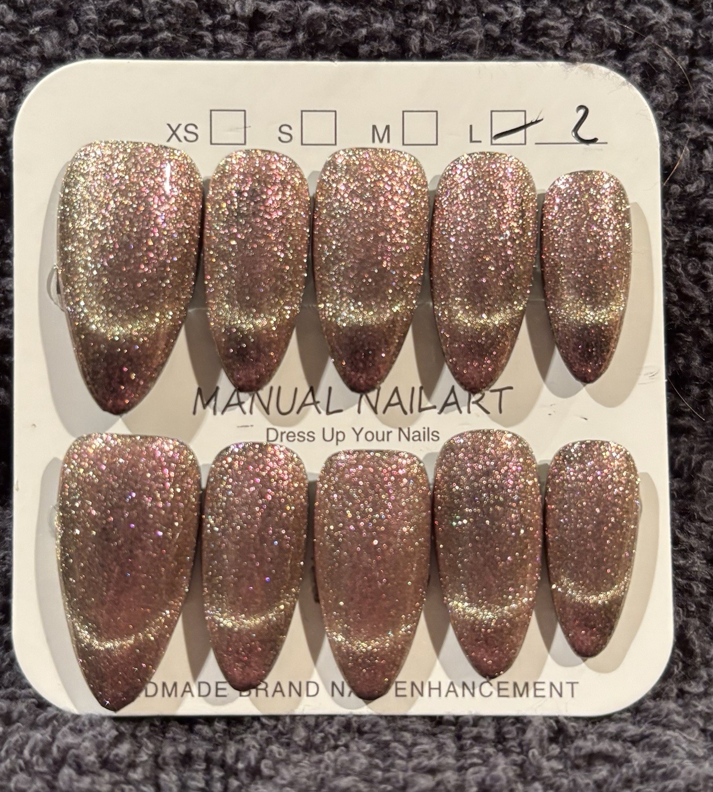 Press On Nails CAT EYE Various Colors Pointy Almond. Long length, Size LARGE.