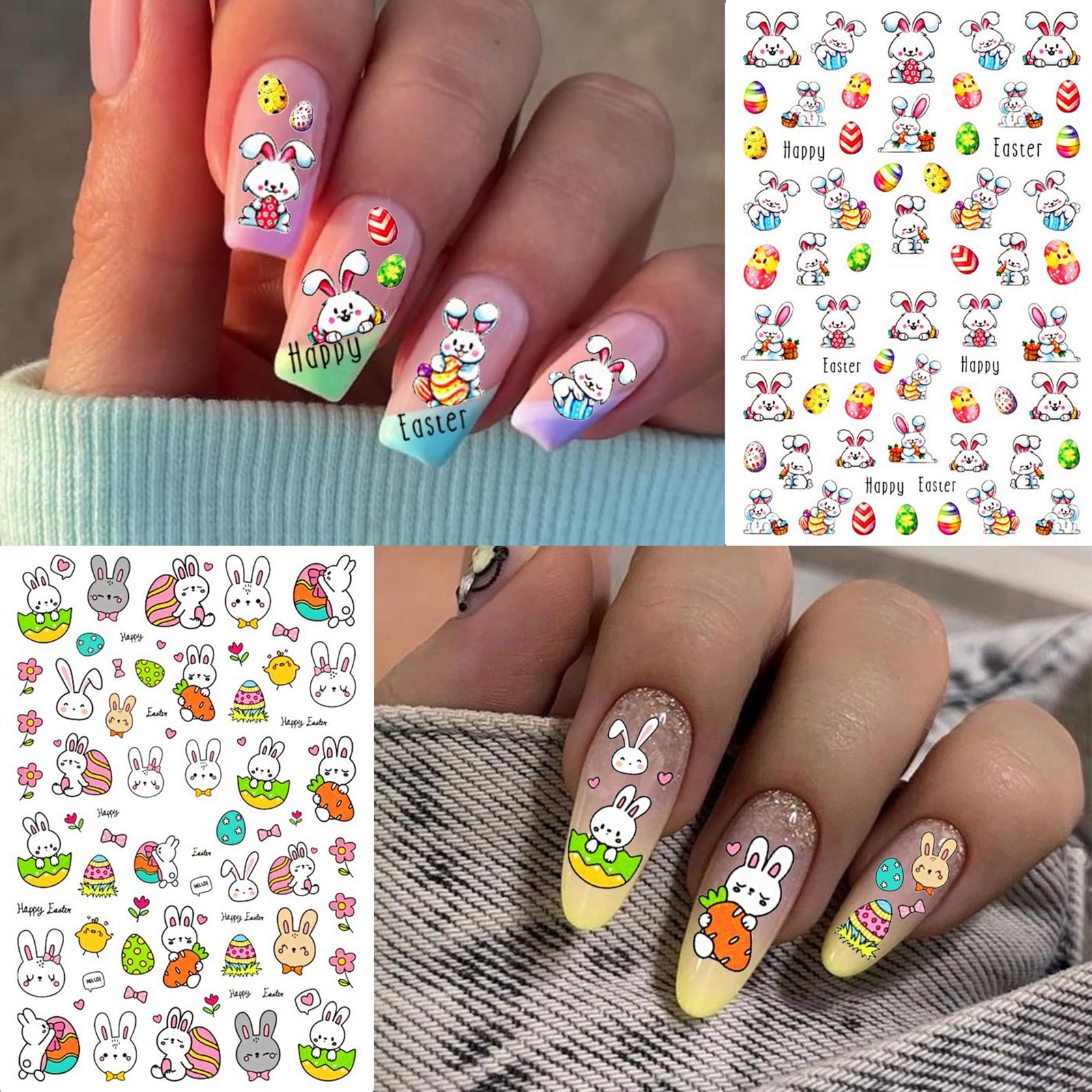 COKTAK 6 Sheets Easter Nail Art Stickers Decals 3.74×2.56 Inches, Colorful