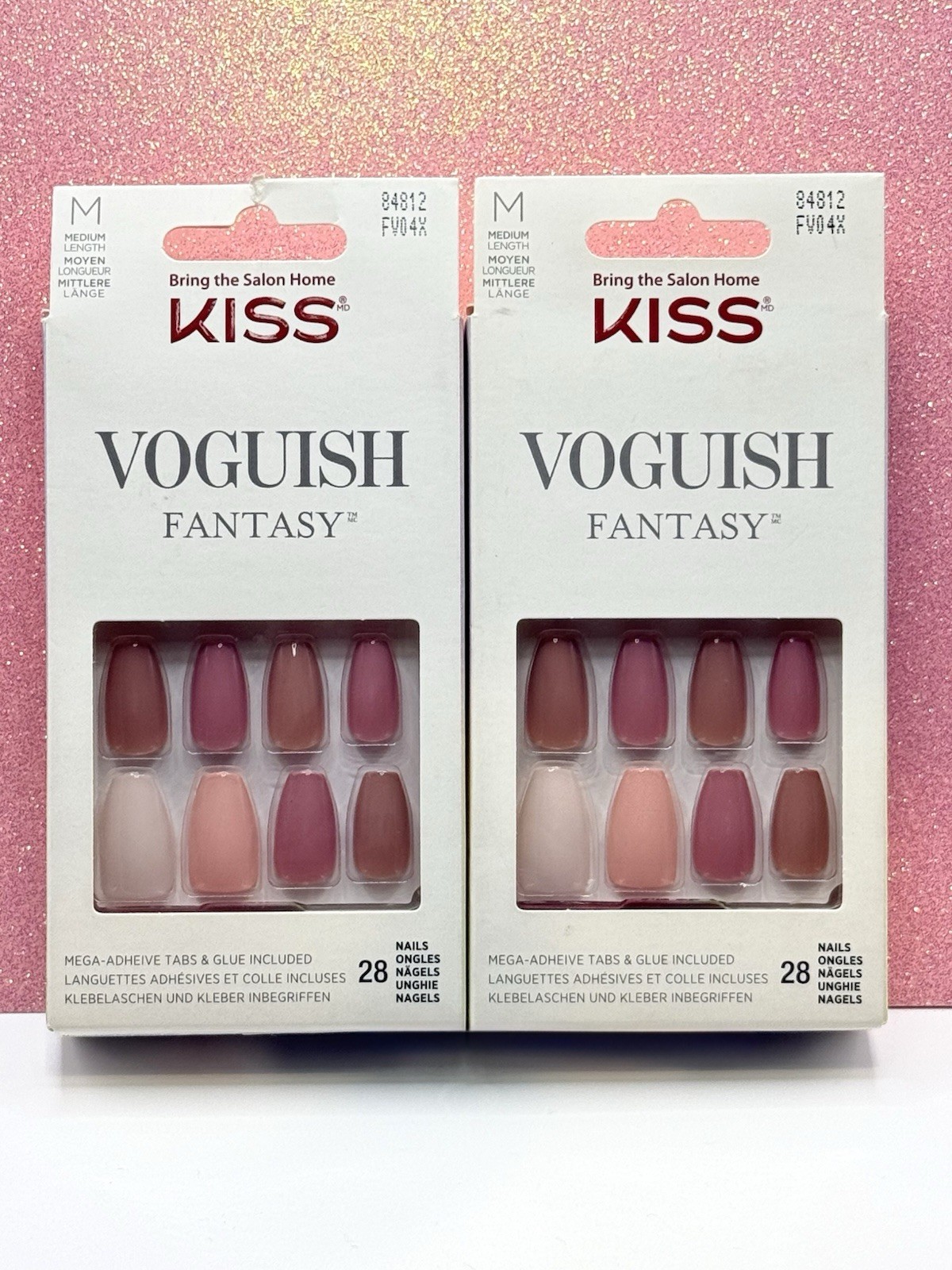 Kiss Voguish Fantasy Press-On Nails Medium Mauve Rose Brown 84812 (Lot Of 2)