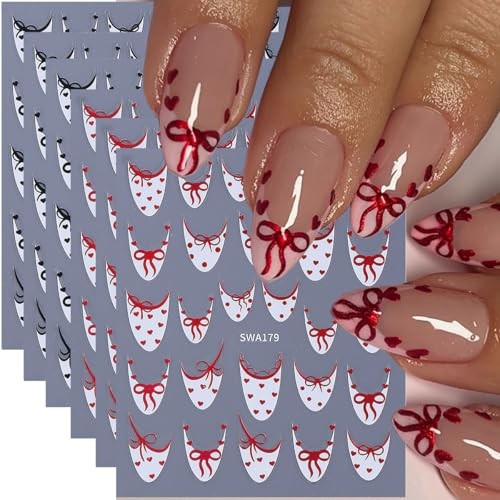 Valentine’s Day Nail Art Stickers Cute Bow French Tip 3D valentines desgins1