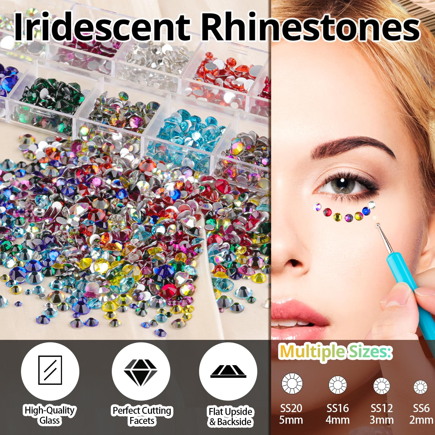 Colorful Face Gems for Makeup Set, Flatback Gorgeous Ab&Clear Gems, Mixed-Colore