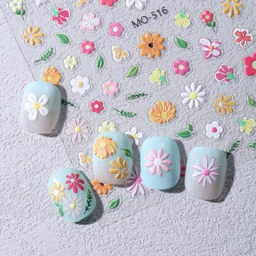 3 Sheets Spring Flower Nail Stickers for Nail Art – 3D Self Colorful Flower 2