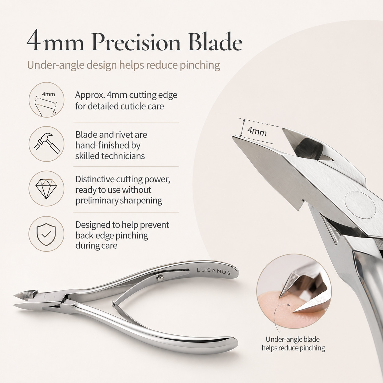 LUCANUS Airfit Cuticle Nipper 4mm Anti-Pinch Professional Manicure Nail Tool