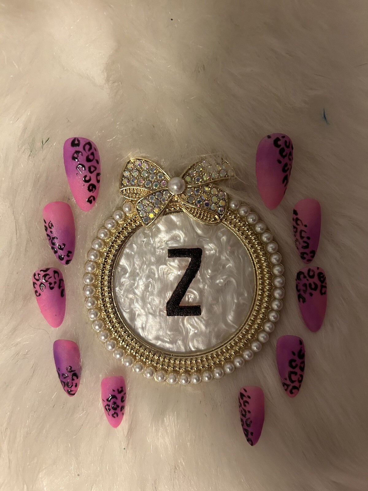 Z NAILZ! Set Of Fushia, Pink & Purple Animal Print M Almond Press On Nails