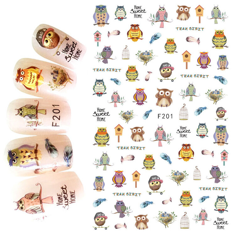 Feather Nail Art Stickers Owl Wings Angel White Black Metallic Rainbow Wrap
