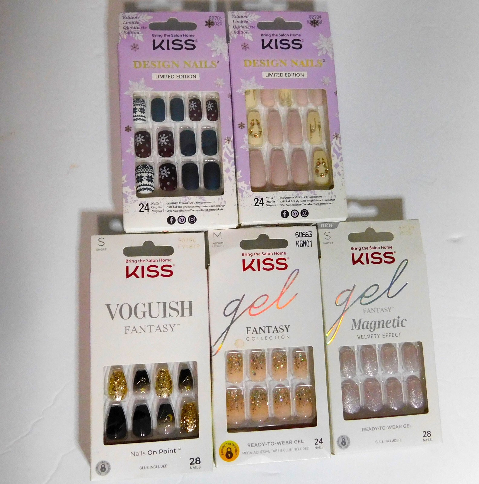 Kiss LOT Of 5 NEW Boxes PRESS ON NAILS Limited Ed Gel Fantasy Voguish Fantasy