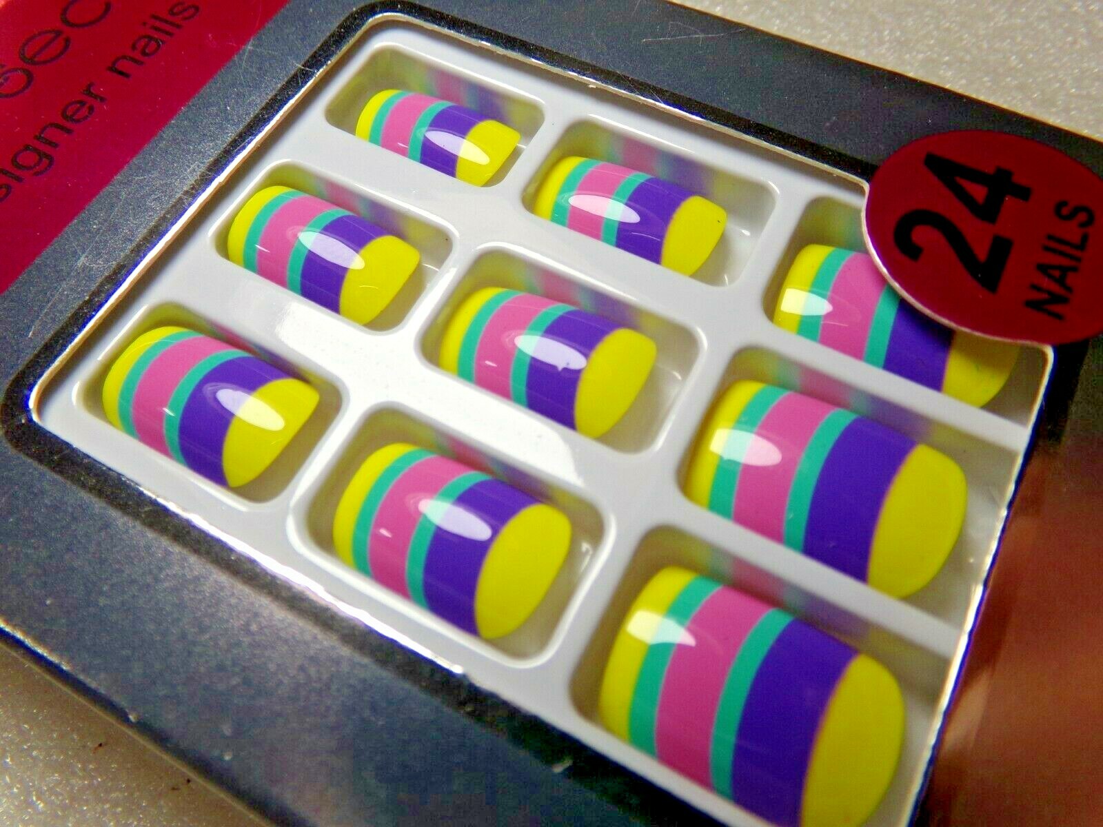Pretty Secrets Nails Shiny Rainbow Yellow Pink Purple glue on Short