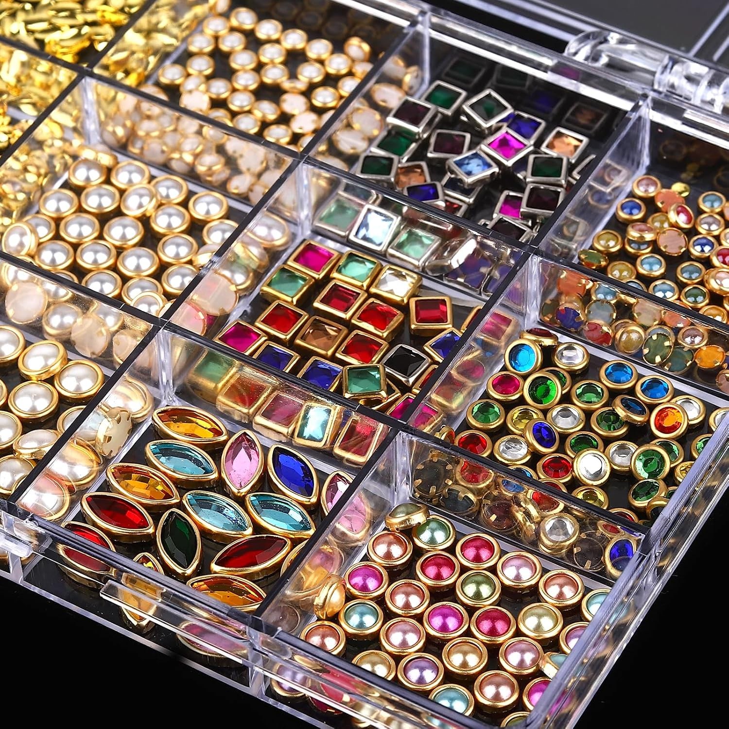 ROFIBUT 12 Grids 3D Luxury Nail Charms: Colorful Metal Diamond Nail Art