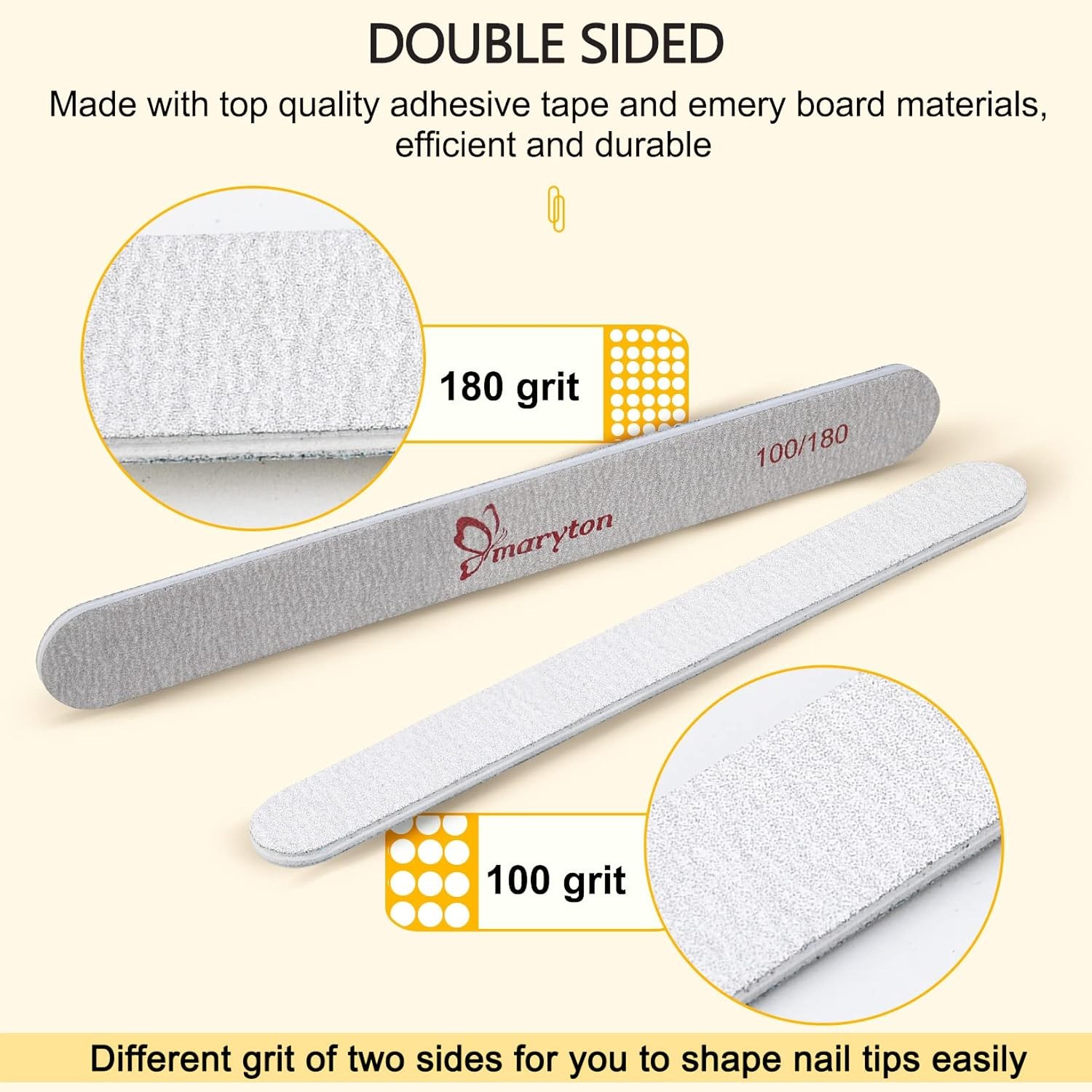 Maryton Nail File Emery Board 100/180 Grit for Acrylic Nails Poly l