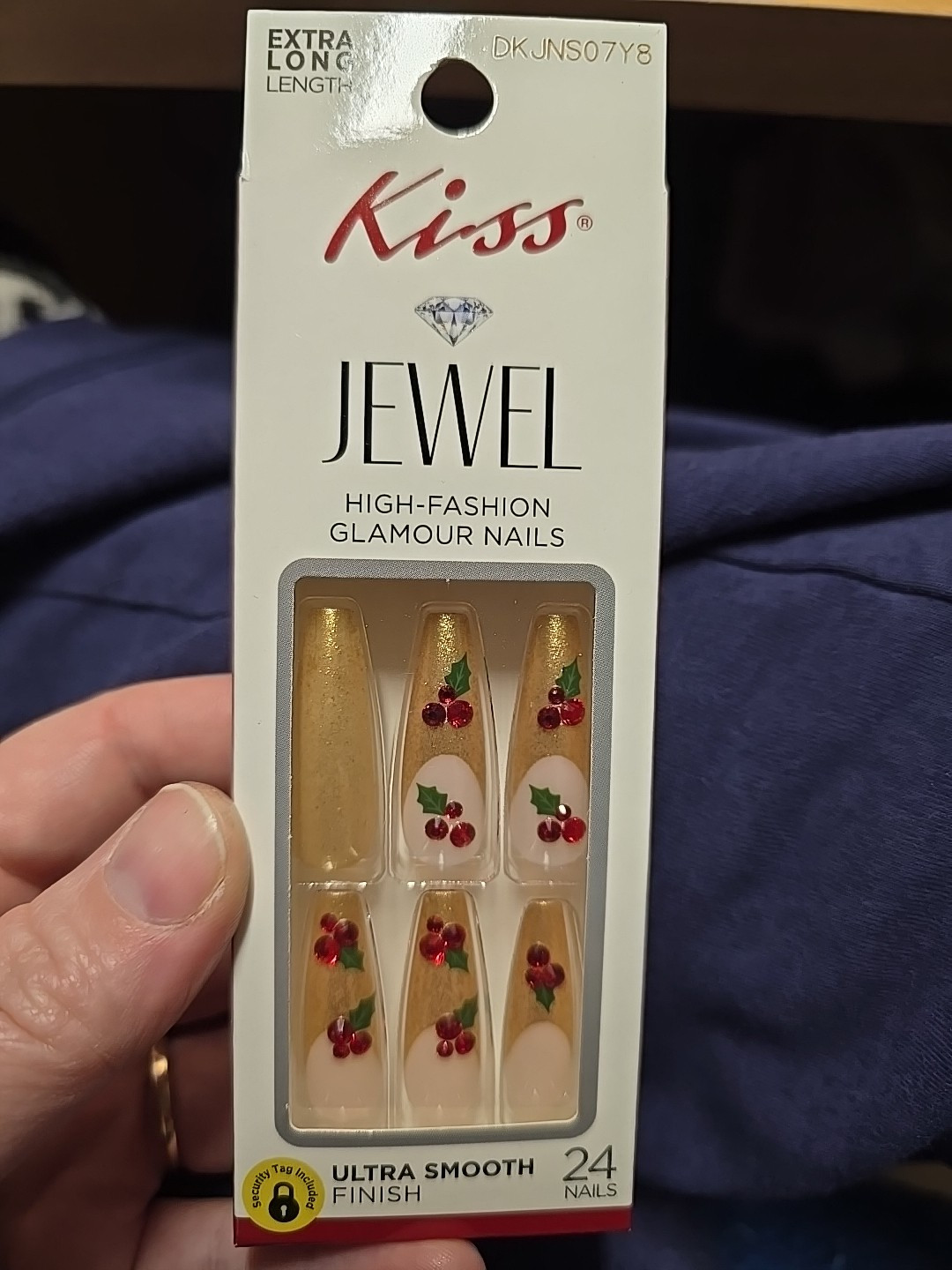 KISS Jewel NAILS GLUE ON Extra LONG DKJNS07Y8 24 Ct Gingerbread New Sealed Box