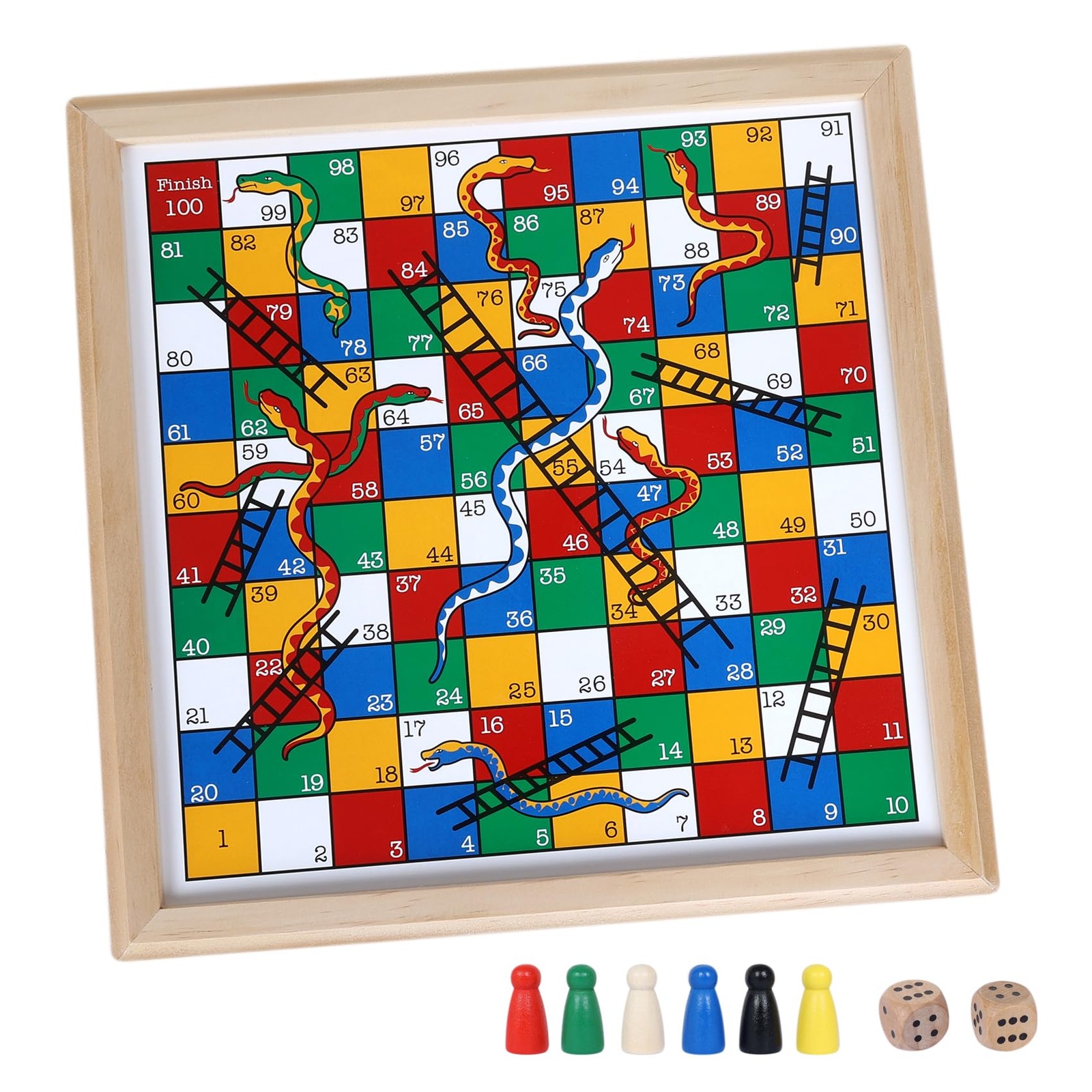 Gothink Wooden Snakes and Ladders Game – 13 Inch 13-Inch,