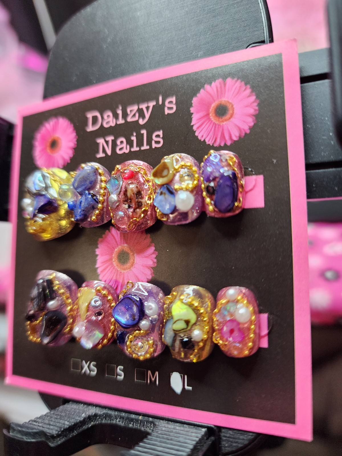 Large Size Press-on Nail 10Pc Set Handmade Round Junk Stones Short 1.5 Cm Length