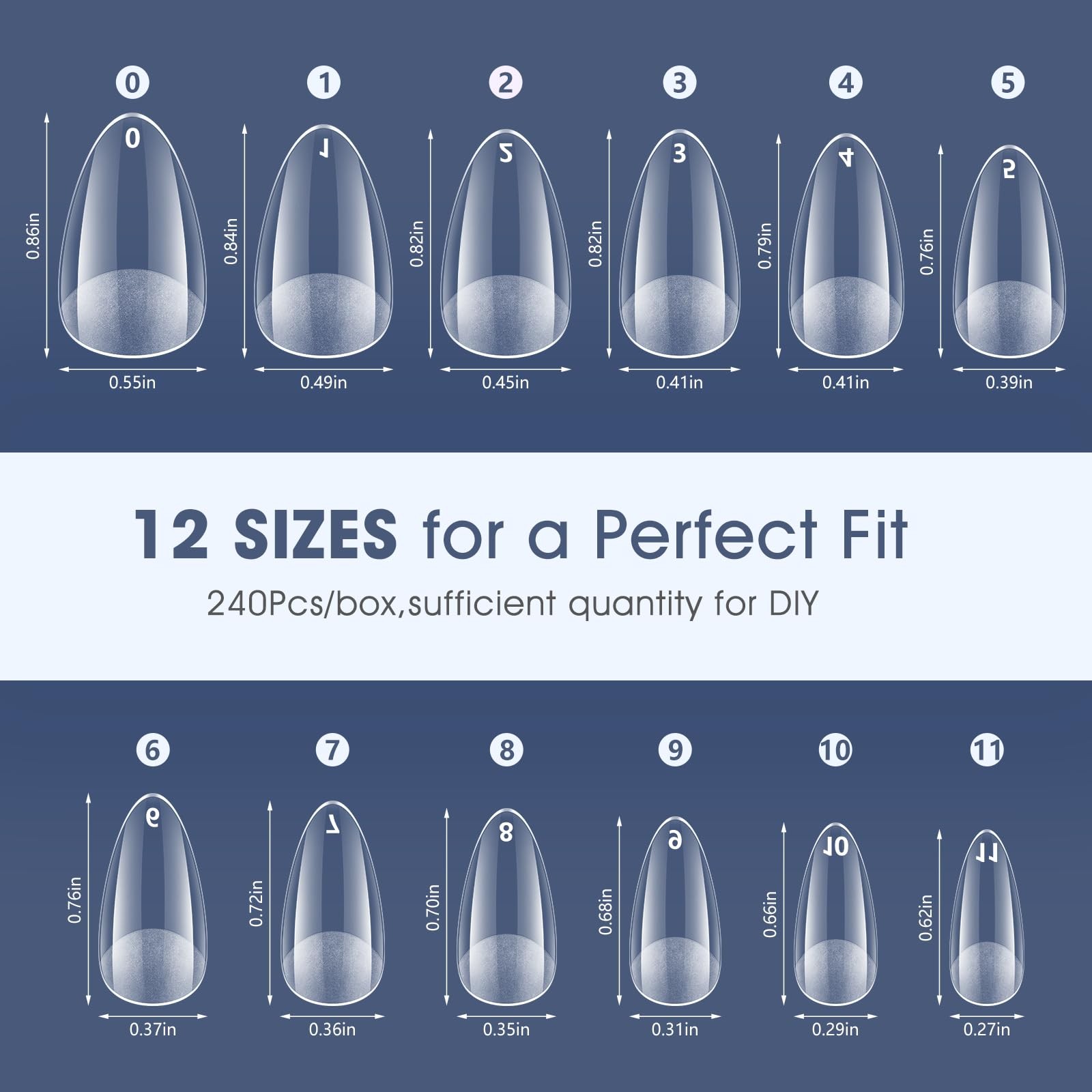 Short Almond Gel Nail Tips: 240 PCS Pre-Shaped False Acrylic short, clear