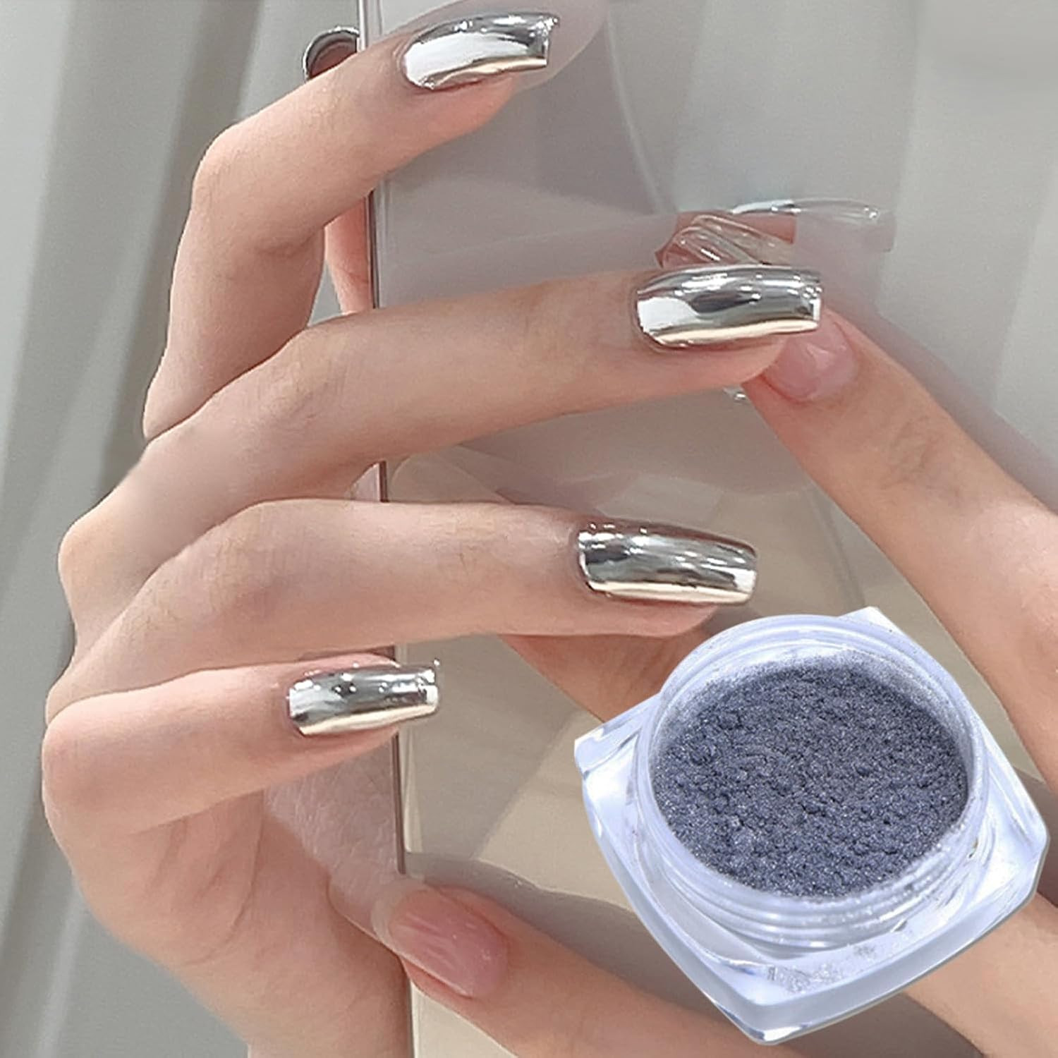 Holographic Mirror Nail Powders Chrome Silver Effect Pure Metallic Dust Sequins