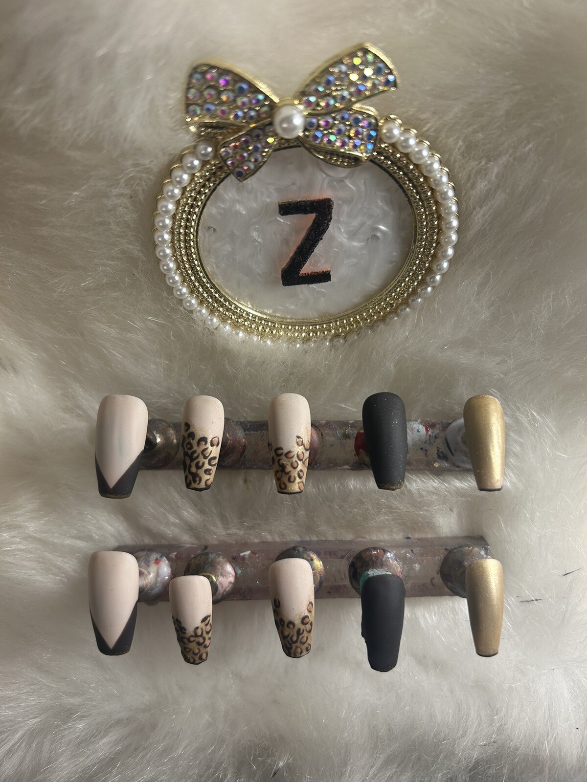Z NAILZ! Handmade M Coffin Animal Print Black/Gold Press On Nails