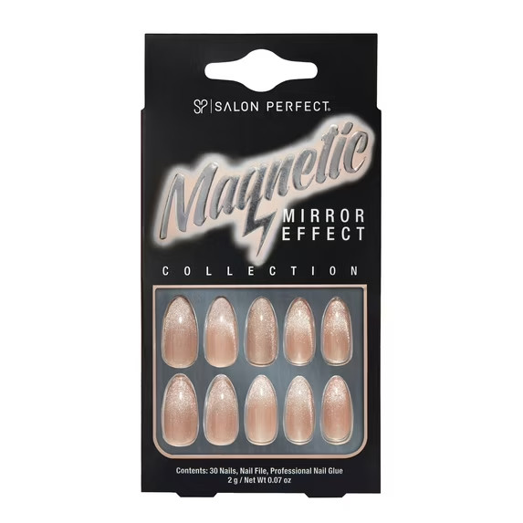 Salon Perfect Magnetic Silver Press On Nails – 30 Count Medium Almond