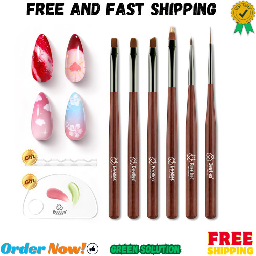 Nail Art Brushes, 6 Pcs Fingernail Art Design Pens, Nail Art Tools, Wood Alloy H