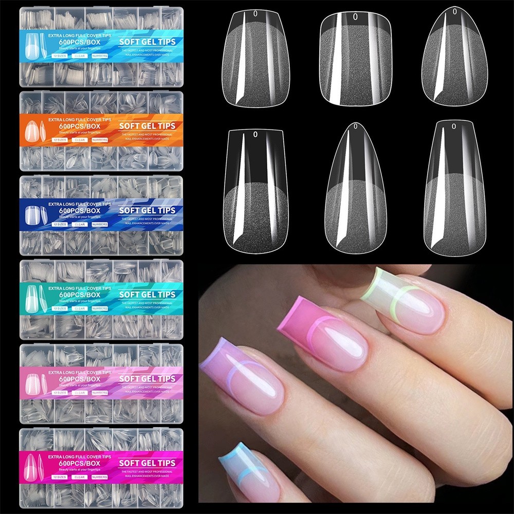 Soft Gel Full Cover Half Frosted False Tips Seamless Press On Nails Extension