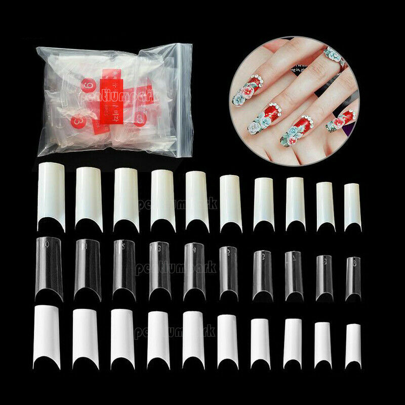 500Pcs Well Less Nail Tips C Curve Shape Acrylic Uv Gel False- Natural/Clear