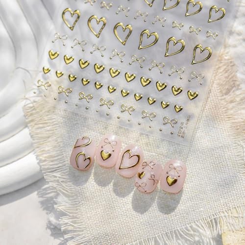Gold Hearts Nail Stickers 5D Embossed Valentine’s Day Bow Nail Decals Style36