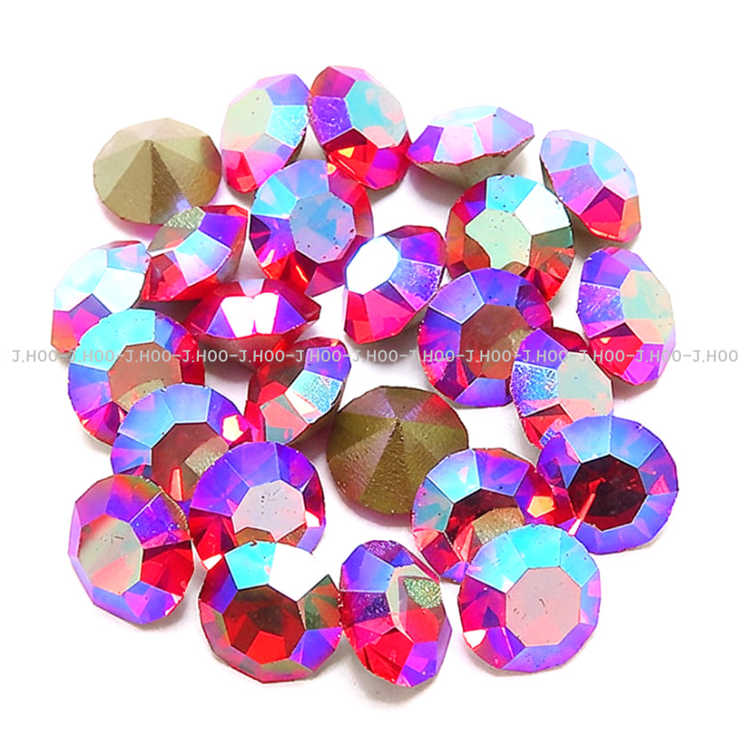 Preciosa Czech Light Siam AB V-Cut Round Stone Pointed Back