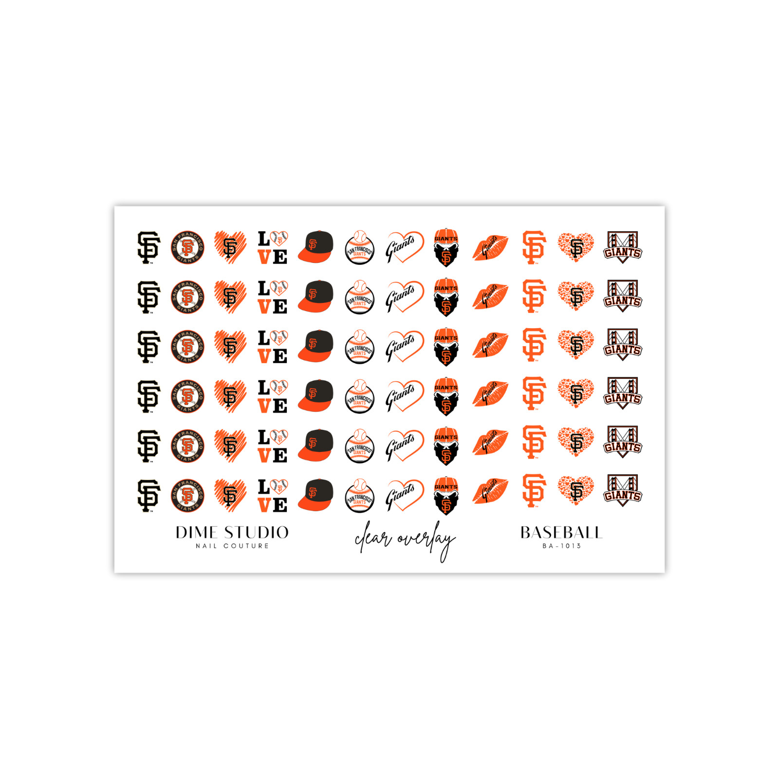 SF Giants Baseball Nail Decals Water Transfer Clear Overlay Nail Tattoo