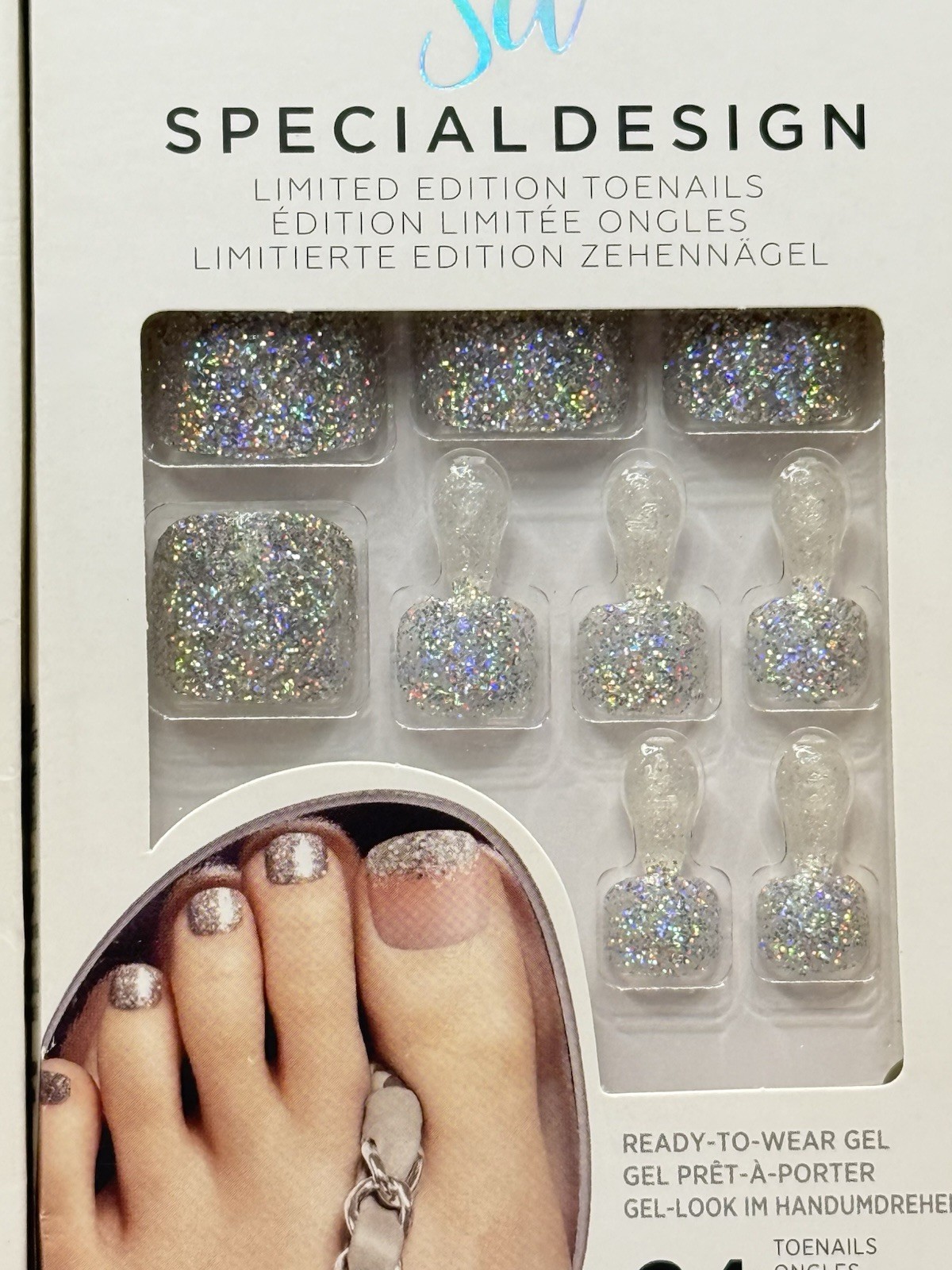 Kiss Special Design Press-On Pedicure Toe Nails Silver Holographic Glitter 2Pck