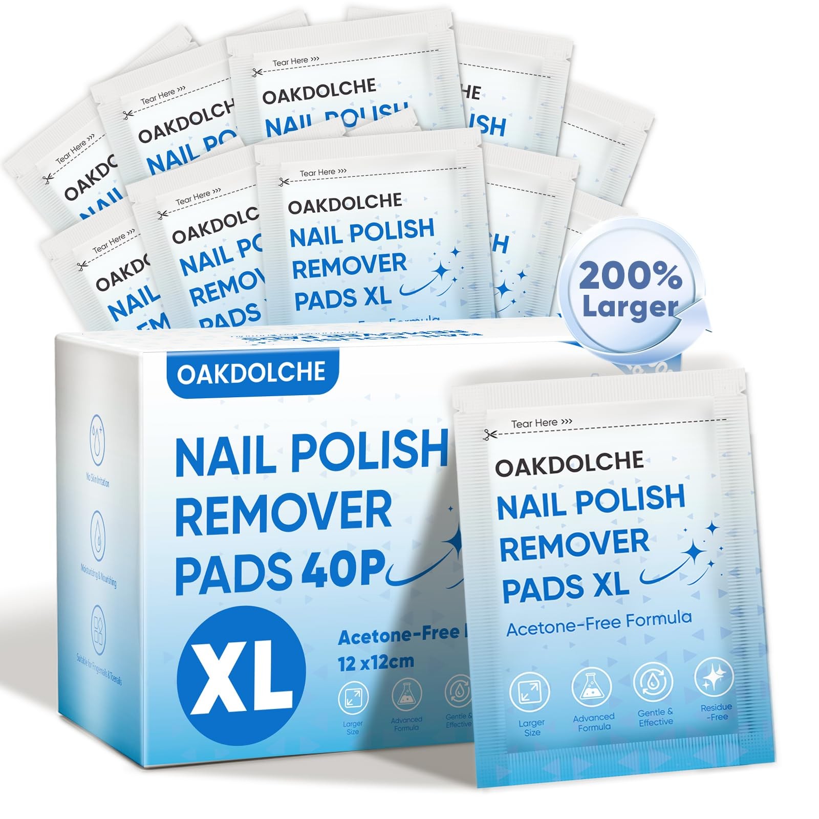 OAKDOLCHE Extra Large Nail Polish Remover Pads(12×12cm), Acetone-free Nail…