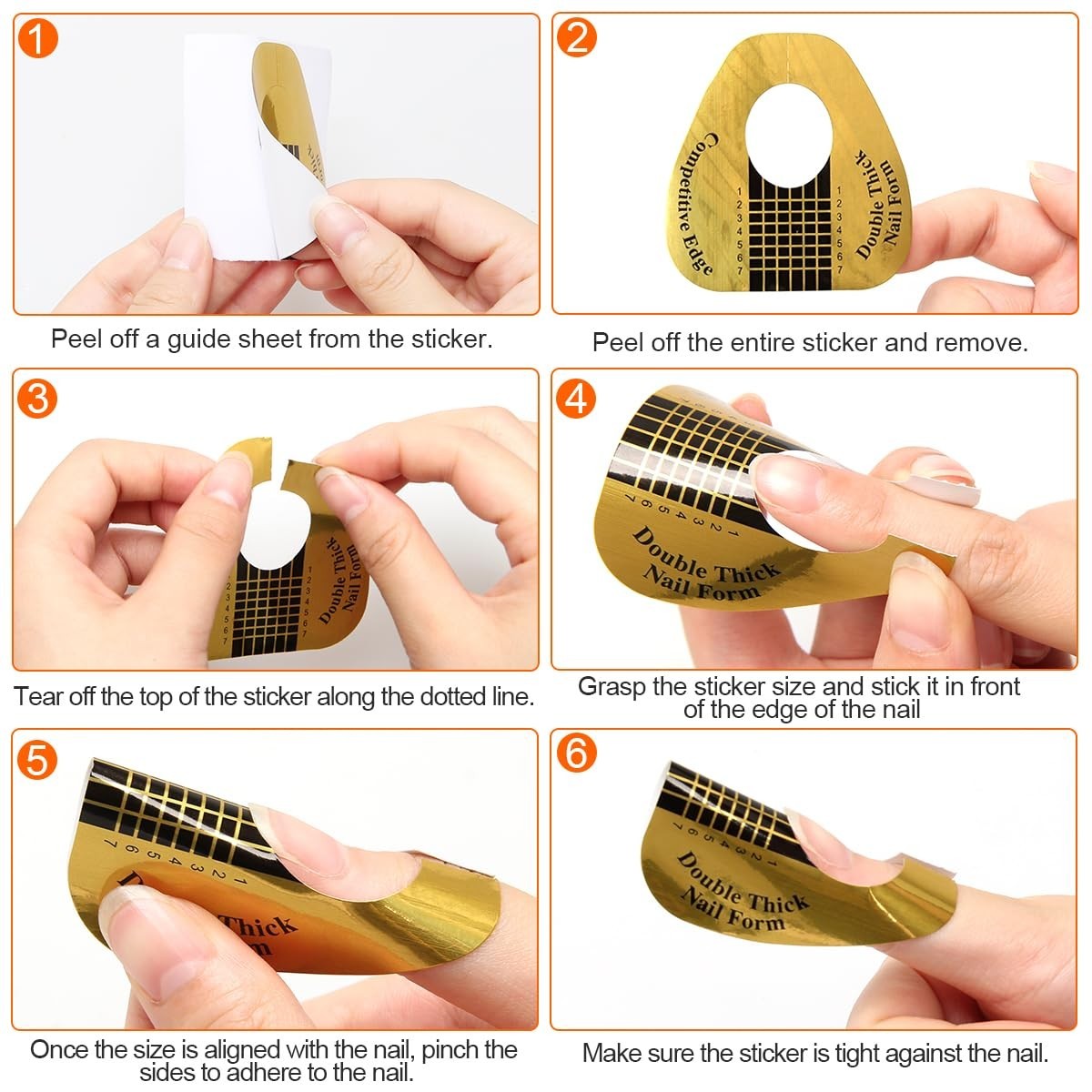 Self-Adhesive Nail Extension Forms for Builder Gel – 200 PCS Waterproof Gold