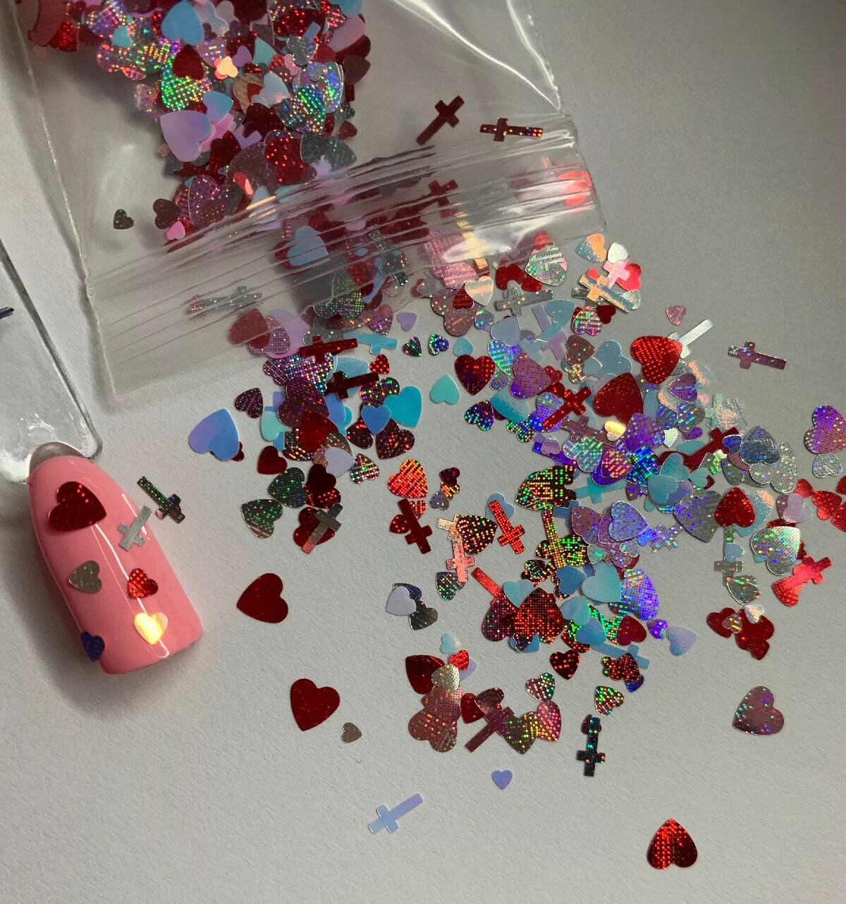 Valentines Hearts, Cross Nail Glitter | 1 TSP | Gel Nail Art & Acrylic