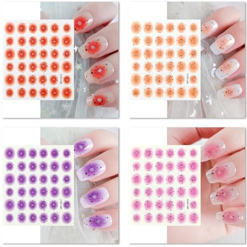 12 Sheets Gradient Blend Nail Art Stickers for Girl Women, 3D Self Style-001