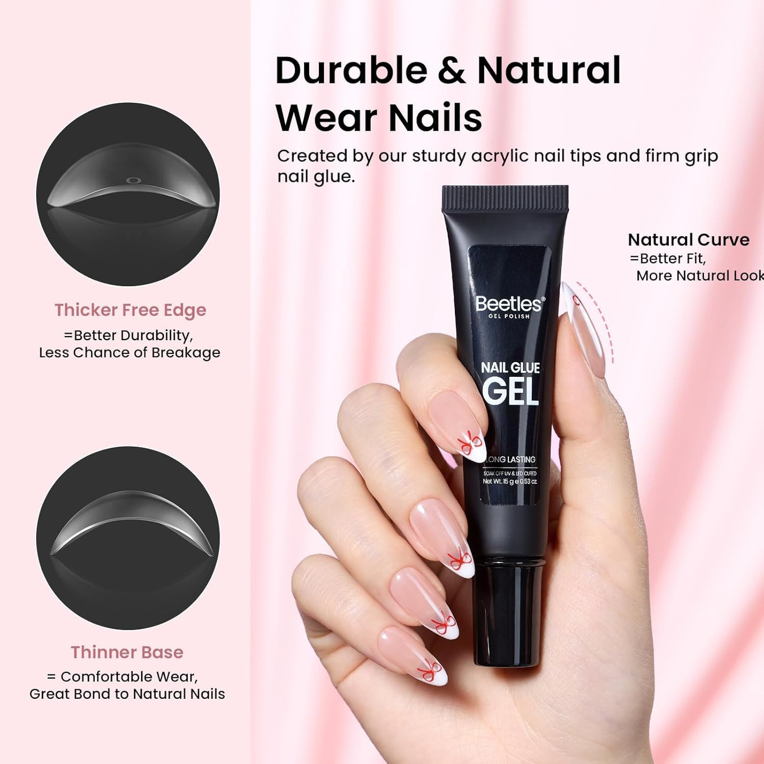 Beetles Gel Nail Kit Medium Almond with Dehydrator and Primer, 576Pcs Half Matte