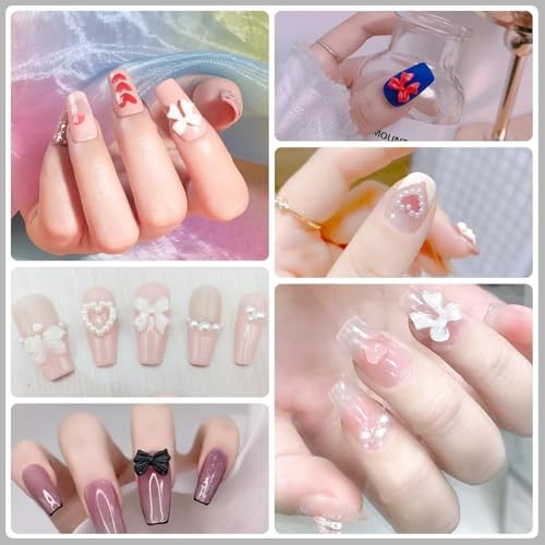 Nail Art Studs Kit, 12 grids 8 Colors 3D Charms and Pink Mix White Star Heart
