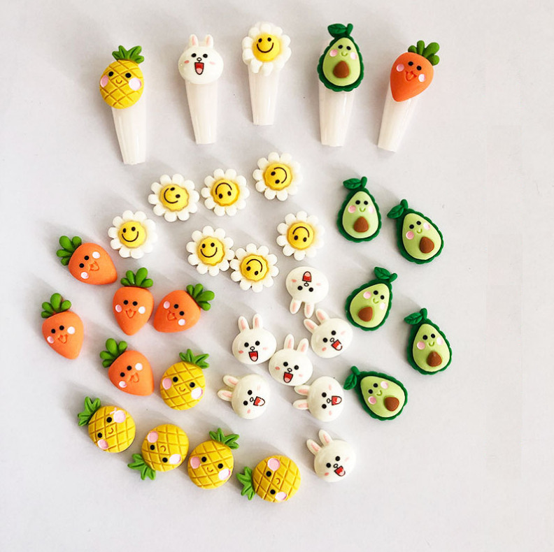 3D Flower Avocado Carrot Bunny Pineapple Nail Art Sticker Charm Decoration NS31