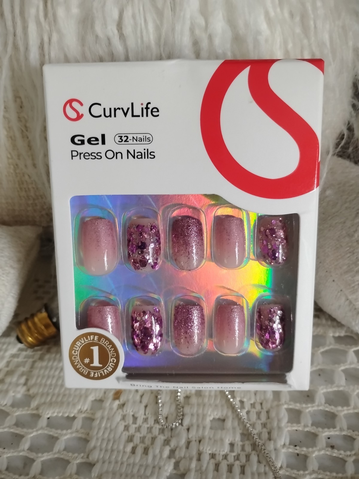 CurvLife Gel Press On 32 Count Nails, Sparkle Pinks