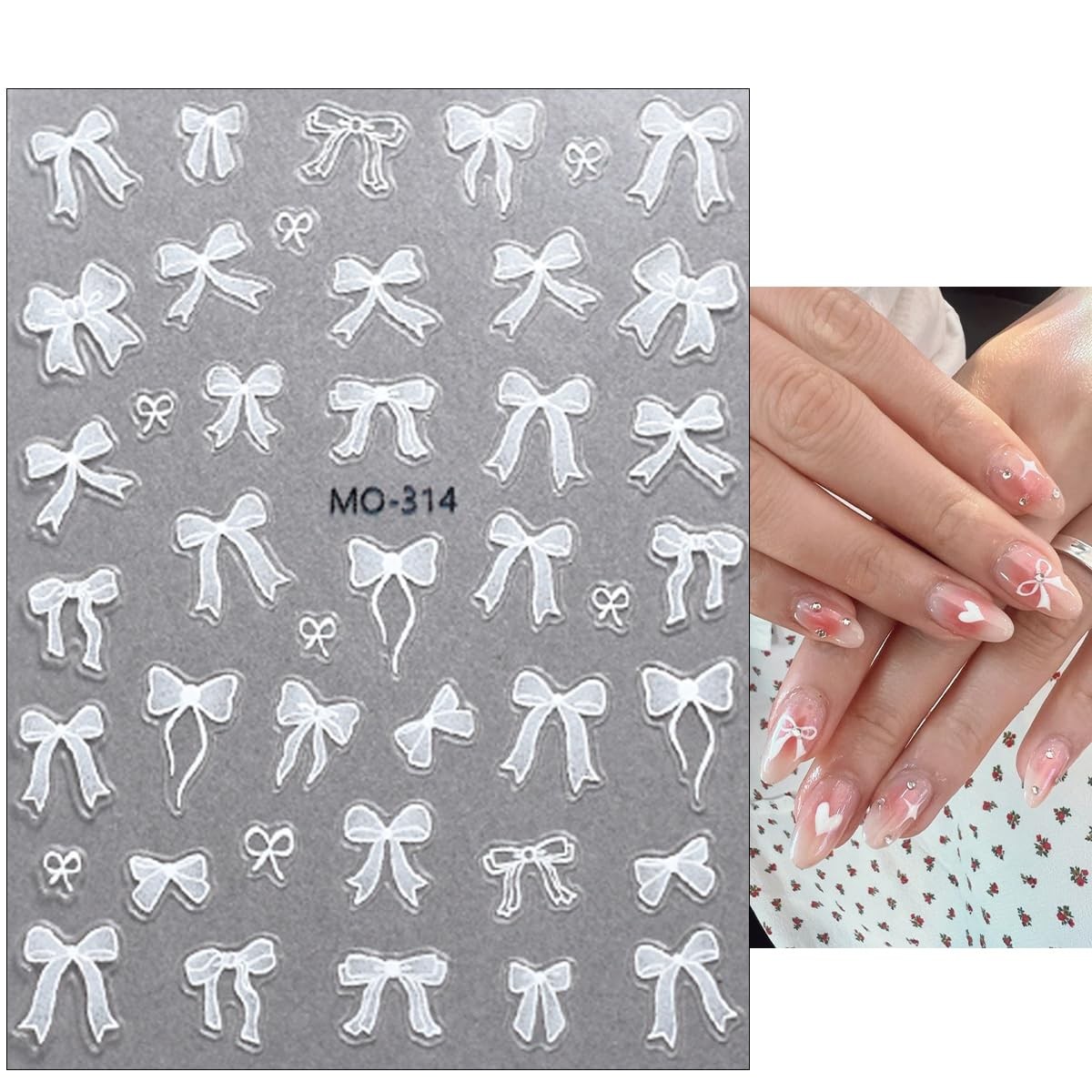 DAJIJIYOU 3sheets 5D Embossed Bow Nail Stickers for Art Pink