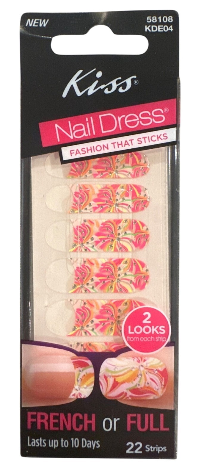 Kiss Nail Dress 22 Strips/Nail Stickers French Or Full Vibrant Colorful Floral
