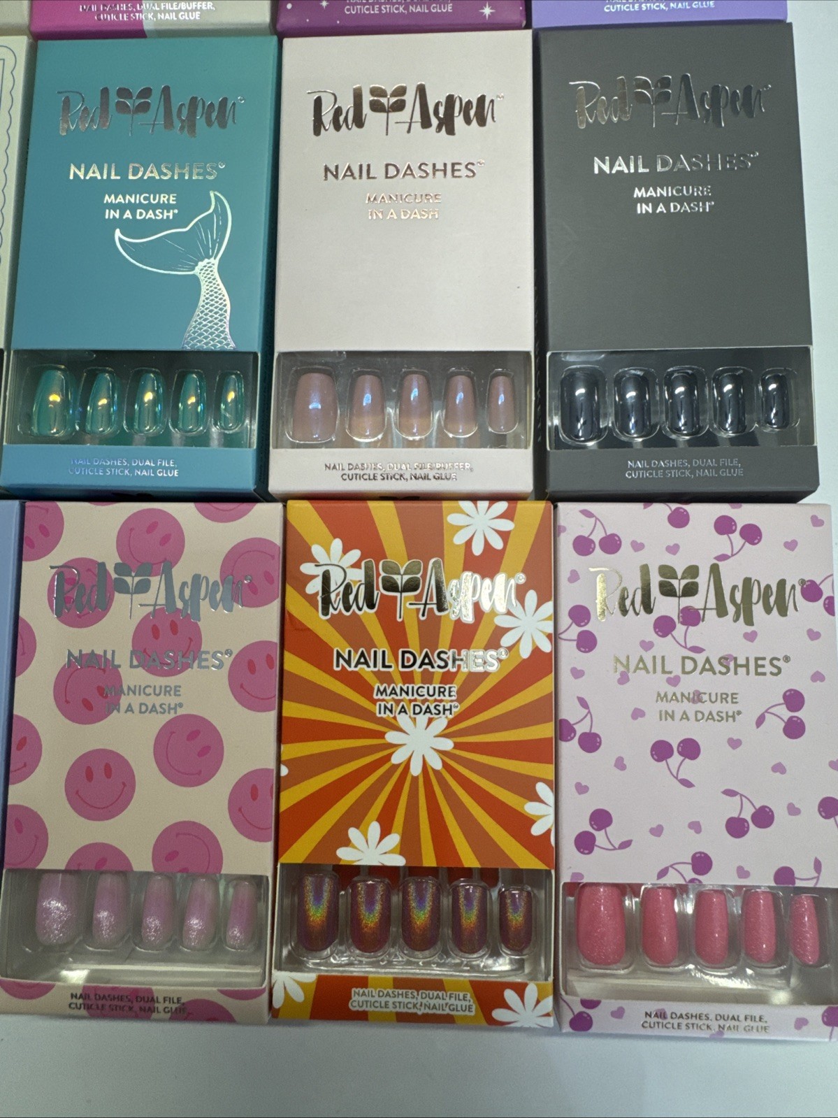 Lot Of 28 Boxes Brand New Red Aspen Nails Sets Glitter, Metallic Chrome, Pattern
