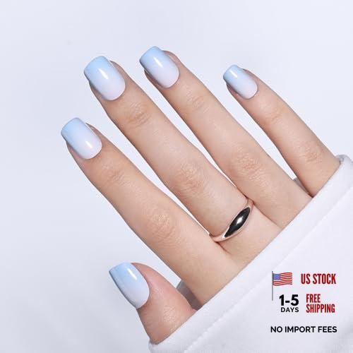 Ombre Press On Nails Square – Light Blue Short – 5A – Blue Ombre