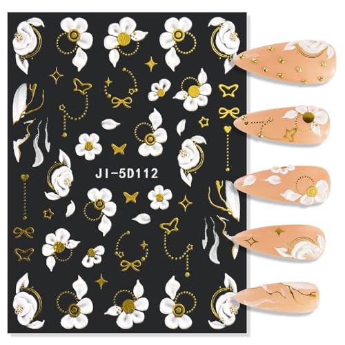 5D Embossed Flower Nail Stickers – Acrylic Carved Rose & Butterfly Nail Art
