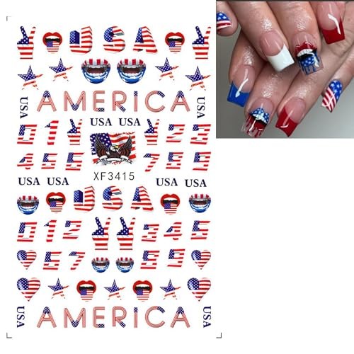 8 Sheets 4th of July Nail Stickers – USA Flag 3D Self Independence Day