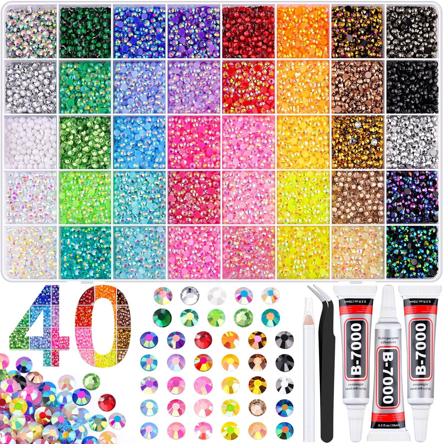 BELLEBOOST 50000Pcs 40 Colors Jelly Rhinestones Bedazzling kit, 3mm Multico