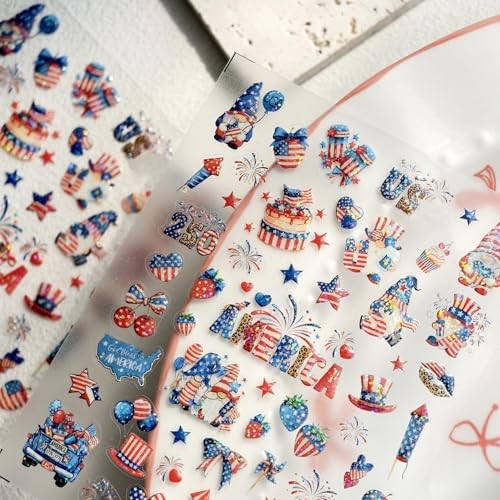 1 Sheets Independence Day Nail Stickers 5D Embossed 4th of American Flag-20